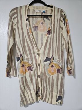 Anthropologie Sparrow Striped Floral Cotton Longline Cardigan Sweater S